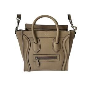 Cèline '12 Nano Luggage Drummed Leather Mini Tote Bag Taupe Authen Phoebe Philo